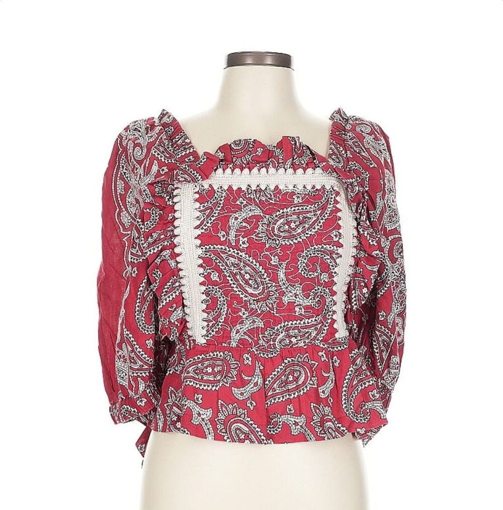 SEA New York Red Paisley Bandana Embroidered Open Back Theodora Top Size L - Picture 6 of 10